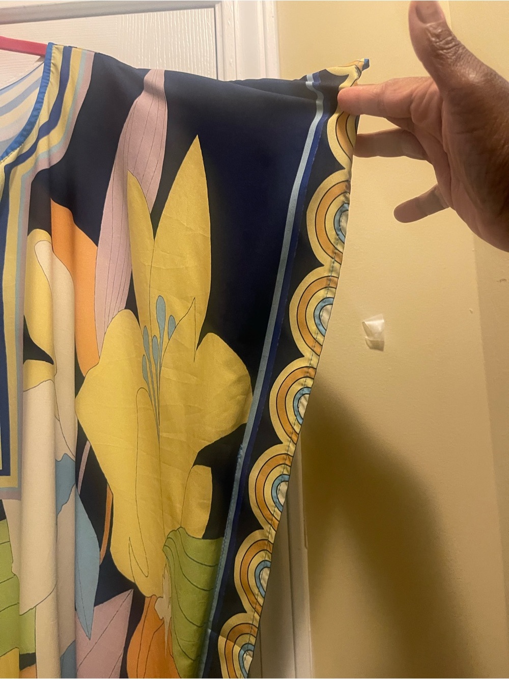 Colorful Floral Kaftan Tunic - Navy, Yellow, Green - Picture 11 of 16